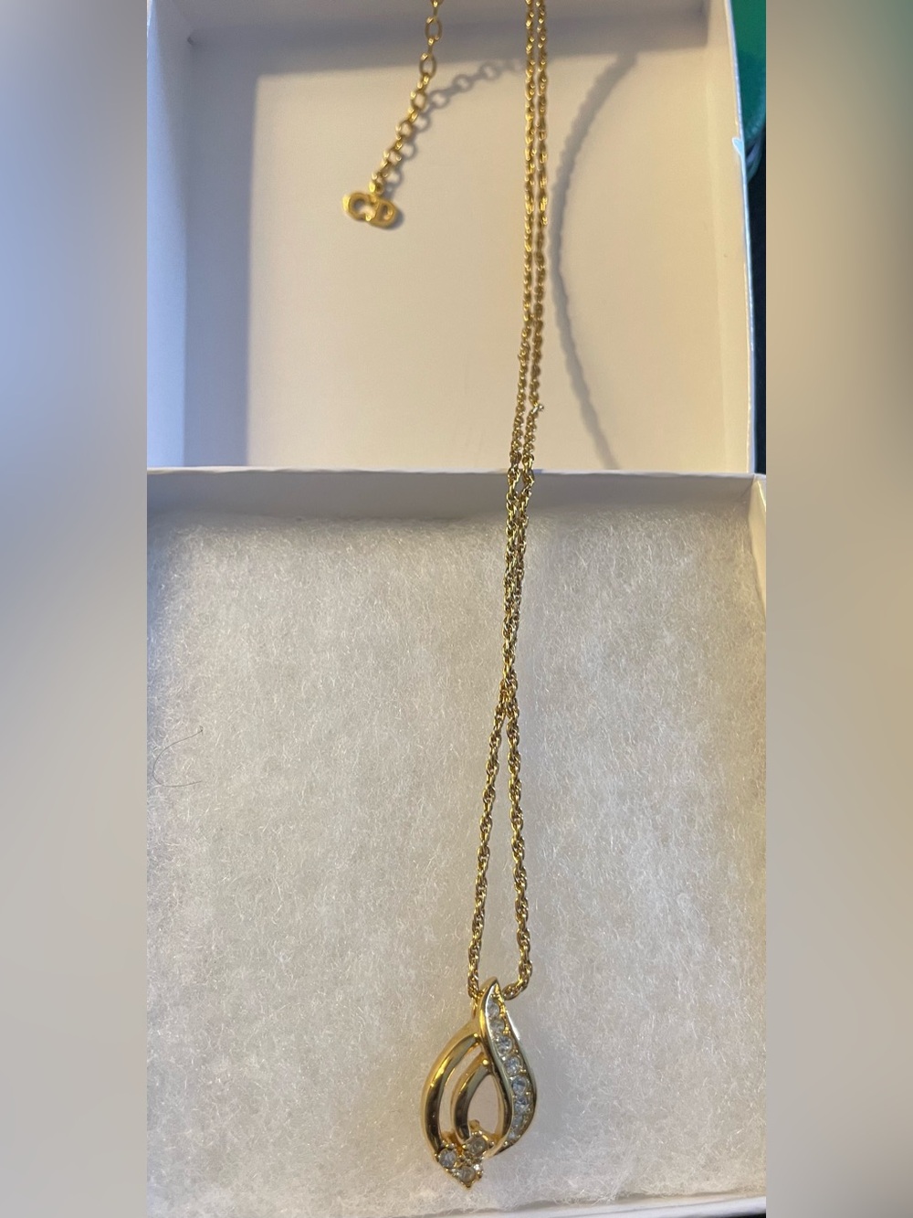 Christian Dior Gold Teardrop Pendant Necklace with Crystal Accent